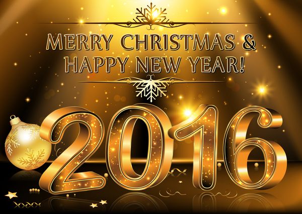 سال نو مبارک 2016 - وکتور پس زمینه تصویر پس‌زمینه وکتور مشکی زیبا با ستاره‌های درخشان و درخشان و توپ‌های کریسمس برای سال 2016 حاوی شفافیت است