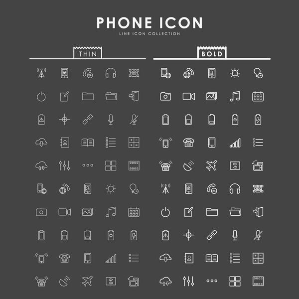 نمادهای برجسته و نازک تلفن و وب