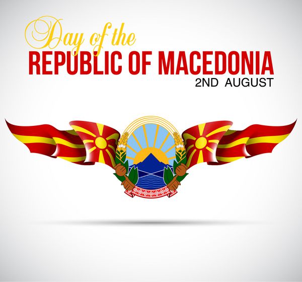 وکتور بنر جشن با پرچم های mdonia و کتیبه روز جمهوری mdonia 2 آگوست