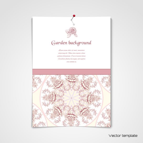 قالب وکتور ورق کاغذ چسبانده شده به دیوار الگوهای گرد زیبا گل رز باغ ویکتوریا طراحی دستی به سبک قدیمی لطفا برای متن شما