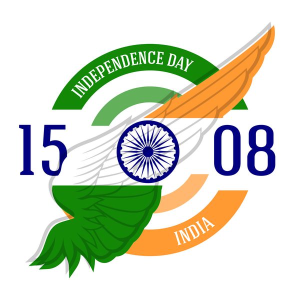 برچسب روز استقلال هند یا چاپ با پرچم سبک روی بال و چرخ آشکا بردار