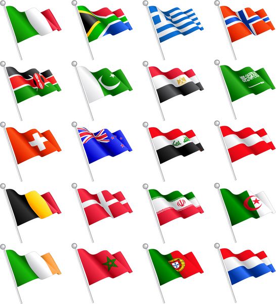 مجموعه ای متشکل از پرچم های 20 کشور مهم در سراسر جهان