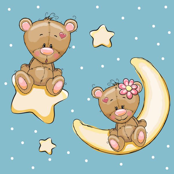 کارت ولنتاین با خرس ها تدی عاشق روی ماه و ستاره