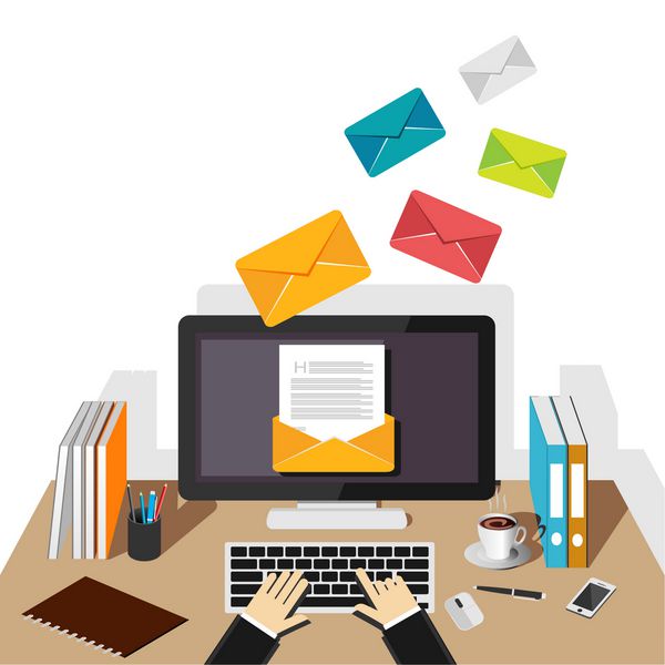 تصویرسازی ایمیل ارسال یا دریافت تصویر مفهوم ایمیل طراحی تخت بازاریابی ایمیلی ایمیل پخش شده