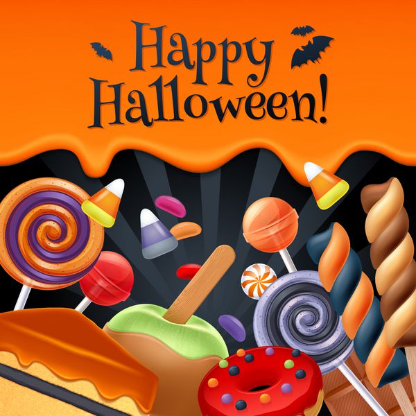 پس زمینه جشن رنگارنگ شیرینی هالووین آب نبات آب نبات شیرینی کیک ذرت کارامل سیب ژله لوبیا دونات شکلات مناسب برای طراحی تعطیلات چکیدن پس زمینه نارنجی همراه با سلام