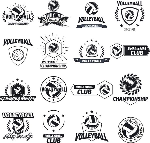 برچسب های باشگاه والیبال با نمونه متن قالب های لوگو به سبک هیپستر قدیمی تنظیم شده است نشان‌های قدیمی برای مسابقات قهرمانی والیبال مسابقات و باشگاه‌های گلف
