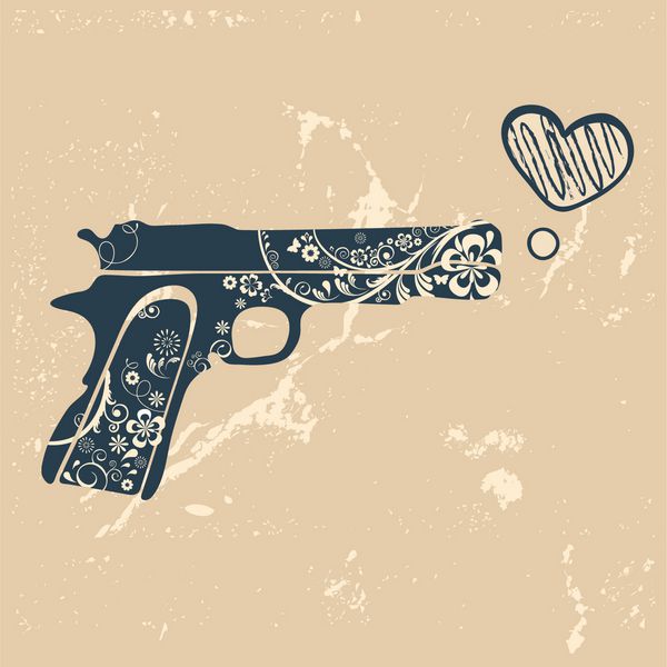 تفنگ عشق نشان قدیمی با تفنگ تیراندازی به قلب وکتور