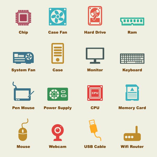عناصر بخش کامپیوتر آیکون های اینفوگرافیک وکتور