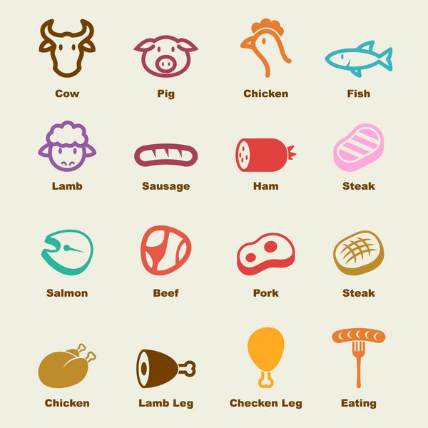 عناصر گوشت نمادهای اینفوگرافیک وکتور