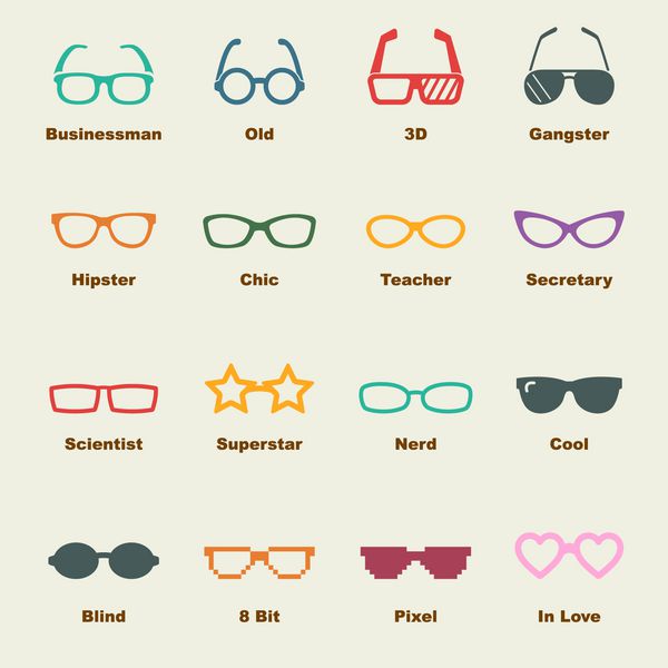 عناصر عینک نمادهای اینفوگرافیک وکتور