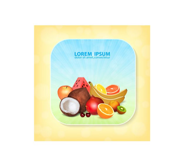 مجموعه ای از میوه ها نارگیل موز انار پرتقال لیمو گریپ فروت سیب هندوانه هلو کیوی گیلاس وکتور