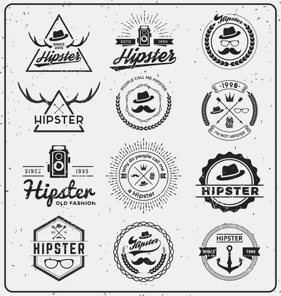 مجموعه ای از طراحی لوگو نشان هیپستر برای لوگو تی شرت پوشاک تمبر چاپ برچسب برچسب و سایر طرح ها وکتور