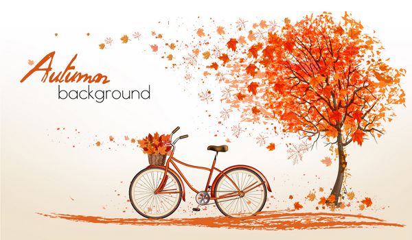 پس زمینه پاییز با یک درخت و یک دوچرخه بردار