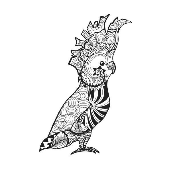 طوطی آتو تلطیف شده zentangle پرنده ها ابله سیاه و سفید کشیده شده با دست وکتور با الگوهای قومی طراحی آفریقایی هندی توتم قبیله ای طرح پوستر چاپ یا تی شرت