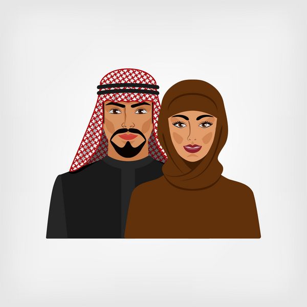 زن و مرد عرب با لباس های سنتی وکتور -