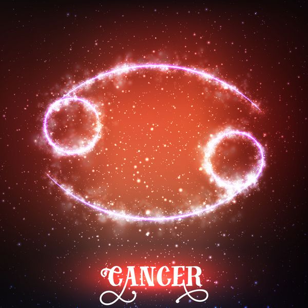 بردار سرطان علامت زودیاک انتزاعی در پس زمینه قرمز تیره از sp با ستاره های درخشان سحابی به شکل سرطان علامت زودیاک سرطان علامت زودیاک درخشان خرچنگ به یونانیkarkinos