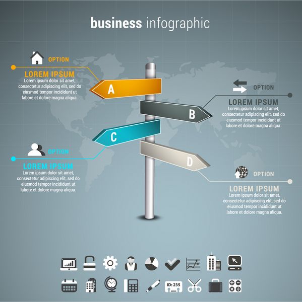 وکتور از اینفوگرافیک تجاری ساخته شده از علائم جهت
