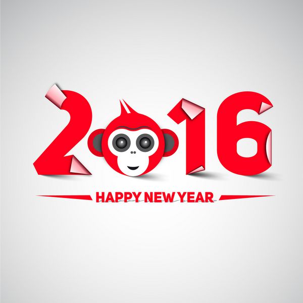 سال نو مبارک 2016 با سر میمون - سال میمون حروف به سبک کاغذ طراحی مدرن