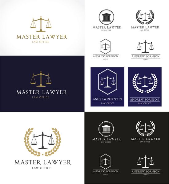 مجموعه آرم دفتر وکالت قاضی الگوی لوگوی شرکت حقوقی مجموعه ای از برچسب های قدیمی وکیل لوگوی کامل وکتور و آسان برای ویرایش