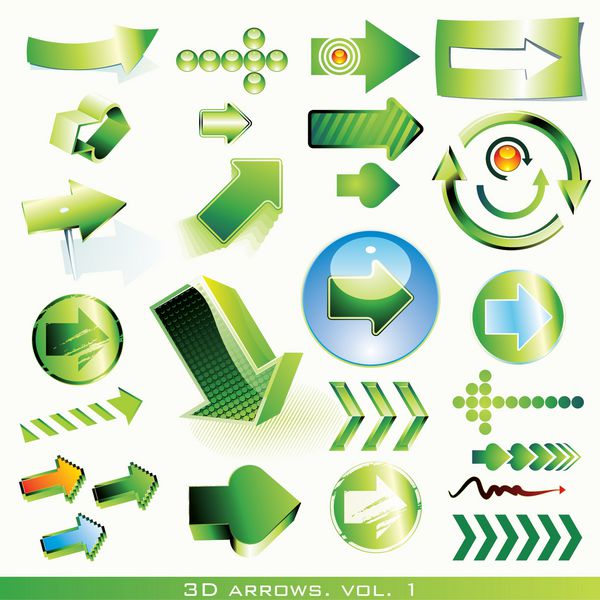 مجموعه آیکون های برداری فلش های سه بعدی سبز