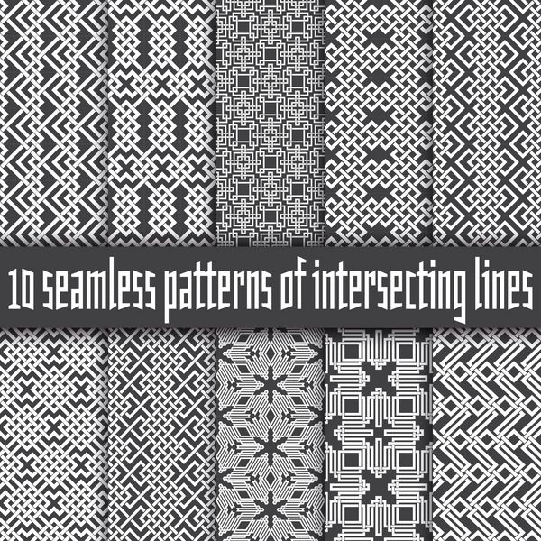 مجموعه ای از الگوهای بدون درز انتزاعی ده نمونه از خطوط سفید در پس زمینه سیاه