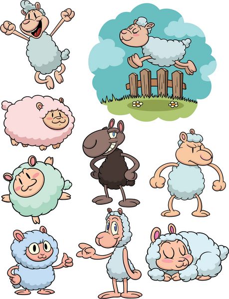 گوسفند کارتونی ناز همه در لایه های جداگانه برای ویرایش آسان
