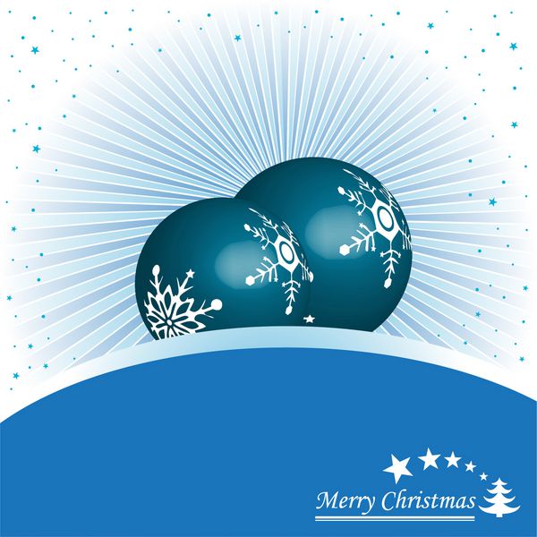 تصویر رنگارنگ انتزاعی با دو توپ زیبای کریسمس و دانه های برف کوچک تبریک زمستانی