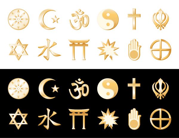 بردار ادیان جهانی نمادهای طلایی بودیسم اسلام هندو تائوئیسم مسیحیت سیک روحیه بومی کنفوسیوس شینتو بهائی جین یهودیت سازگار با