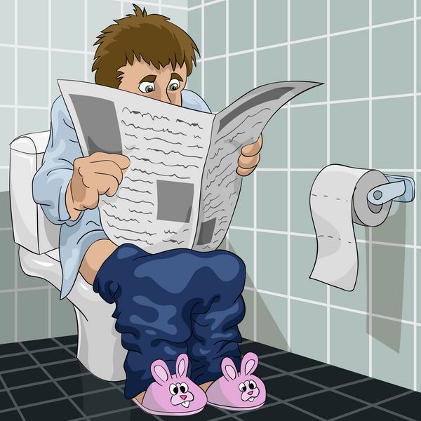 مرد در توالت روزنامه می خواند