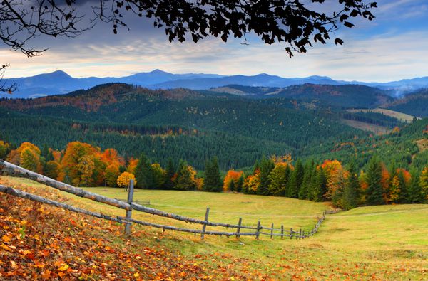 منظره پاییزی کوهستانی با جنگل های رنگارنگ