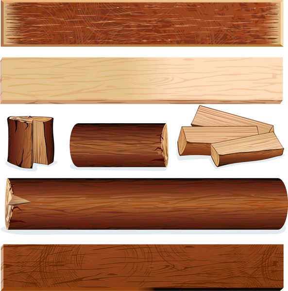 وکتور اشیاء چوبی جدا شده برای طراحی شامل کنده تخته کنده هیزم لت تخته چوب و سایر مواد نجار 