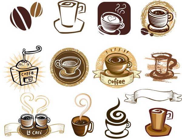 مجموعه آیکون قهوه عناصر برای طراحی وکتور
