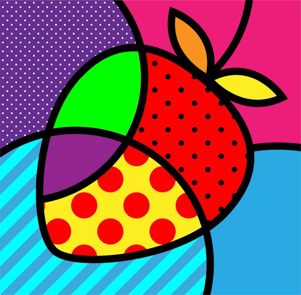 وکتور وکتور میوه های پاپ آرت توت فرنگی برای طراحی