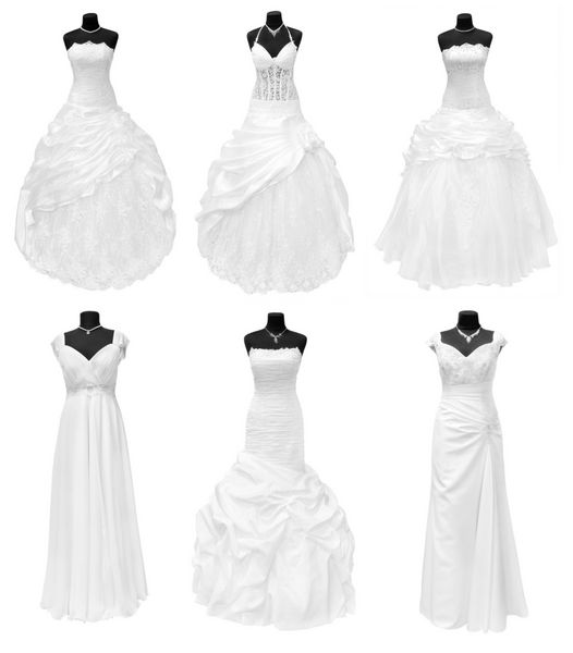 سه لباس عروس جدا شده روی سفید