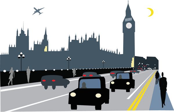 وکتور از ترافیک پل وست مینستر در شب لندن انگلستان