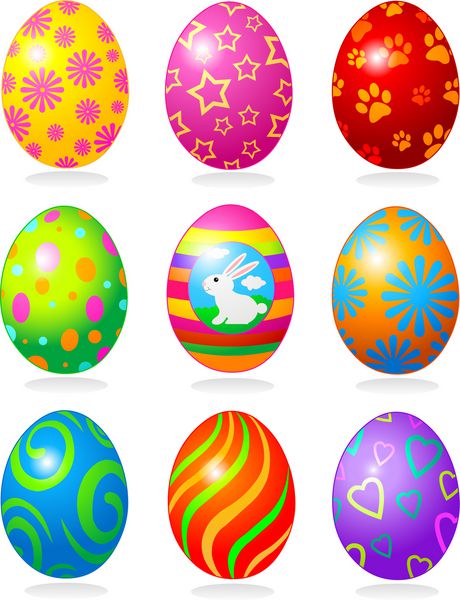 نه تخم مرغ رنگ شده برای عید پاک طراحی شده است
