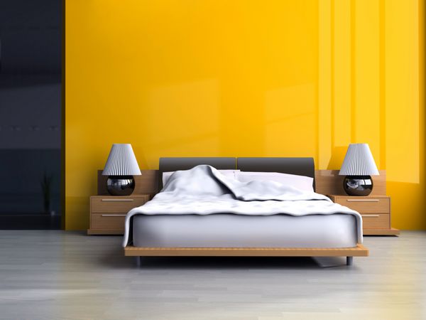 اتاق خواب به سبک مدرن رندر سه بعدی