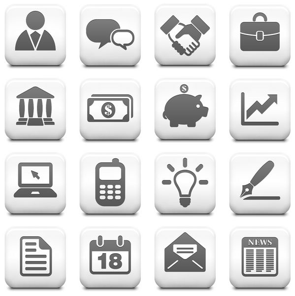 نماد اقتصادی روی مجموعه دکمه سیاه و سفید مربع تصویر اصلی