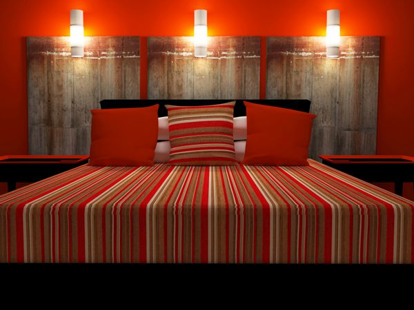 طراحی داخلی مدرن اتاق خواب قرمز رندر سه بعدی