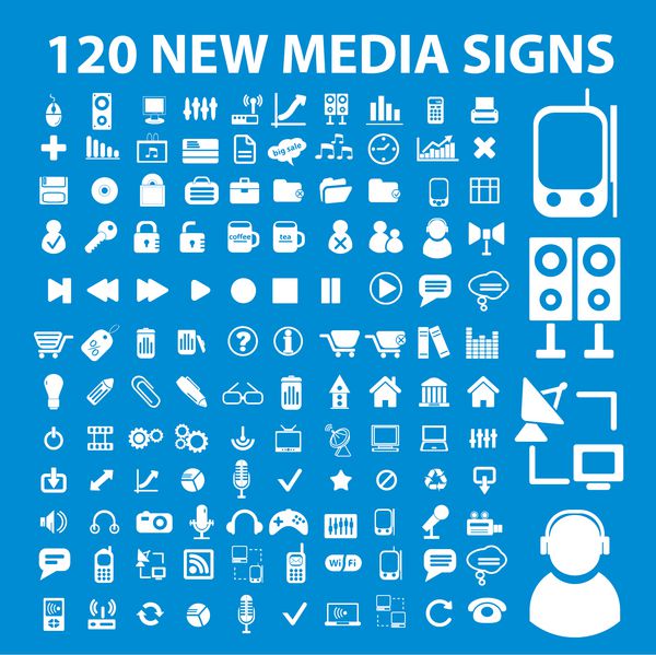 120 علامت رسانه ای جدید نمادها تصاویر وکتور
