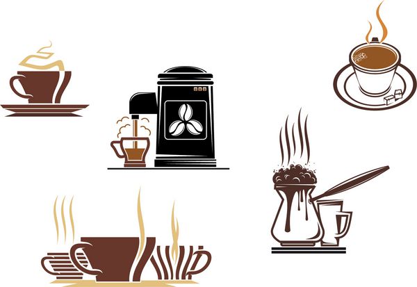 نمادها و نمادهای قهوه و چای برای طراحی غذا مانند لوگو نسخه jpeg نیز موجود است