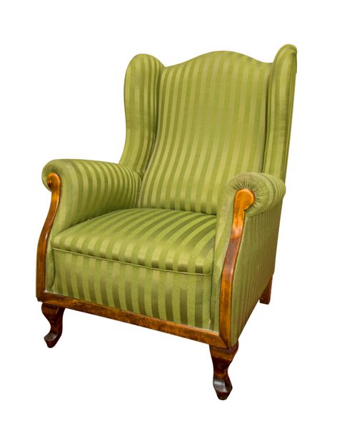 صندلی راحتی سبز قدیمی جدا شده روی سفید
