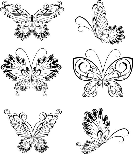 مجموعه ای از پروانه های سیاه و سفید