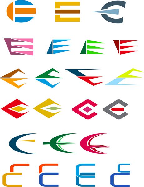 مجموعه ای از نمادهای الفبا و عناصر حرف e چنین آرم نسخه jpeg نیز در گالری موجود است