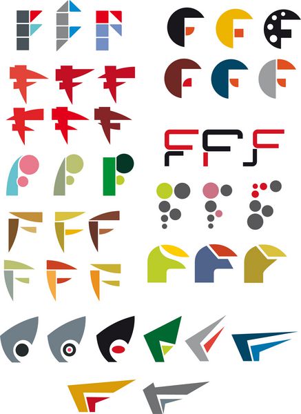 مجموعه ای از نمادهای الفبا و عناصر حرف f چنین آرم نسخه jpeg نیز در گالری موجود است