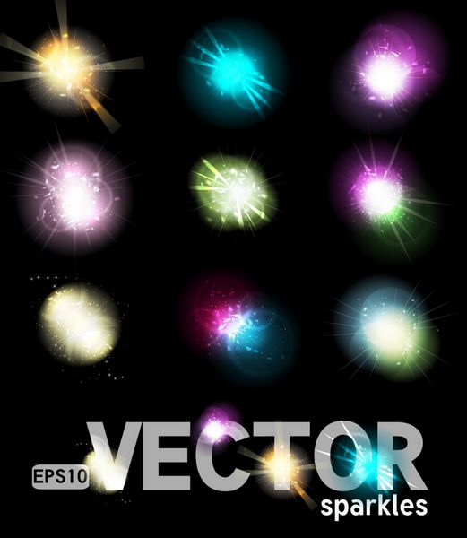 مجموعه ای از وکتور درخشان با جلوه نور ویژه ستاره با درخشش می ترکد