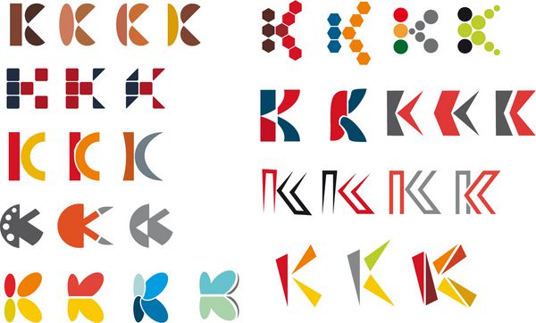 مجموعه ای از نمادهای الفبا و عناصر حرف k - برای نشان ها و آرم ها چنین آرم نسخه شطرنجی شده نیز در گالری موجود است