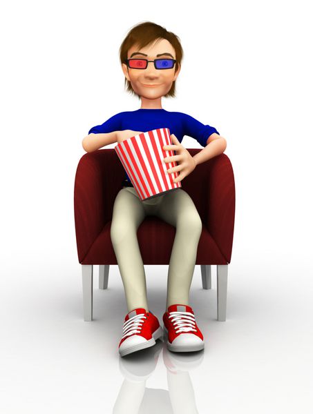 مردی با عینک سه بعدی در حال تماشای یک فیلم - جدا شده روی پس زمینه سفید