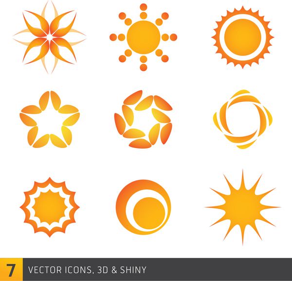 مجموعه وکتور آیکون های خورشید طراحی گرافیکی قابل ویرایش برای طراحی شما