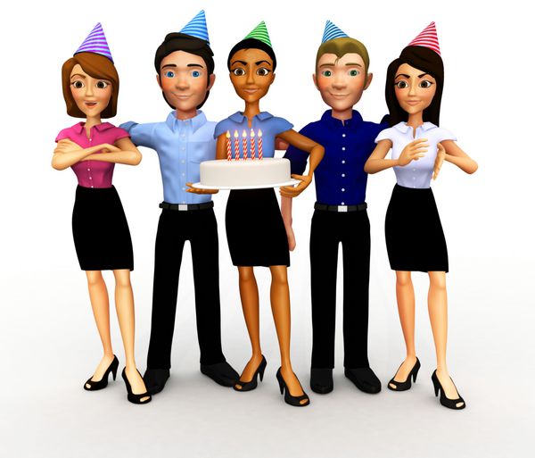 گروه تجاری سه بعدی که تولد سالگرد یا ترفیع را جشن می گیرند - جدا شده